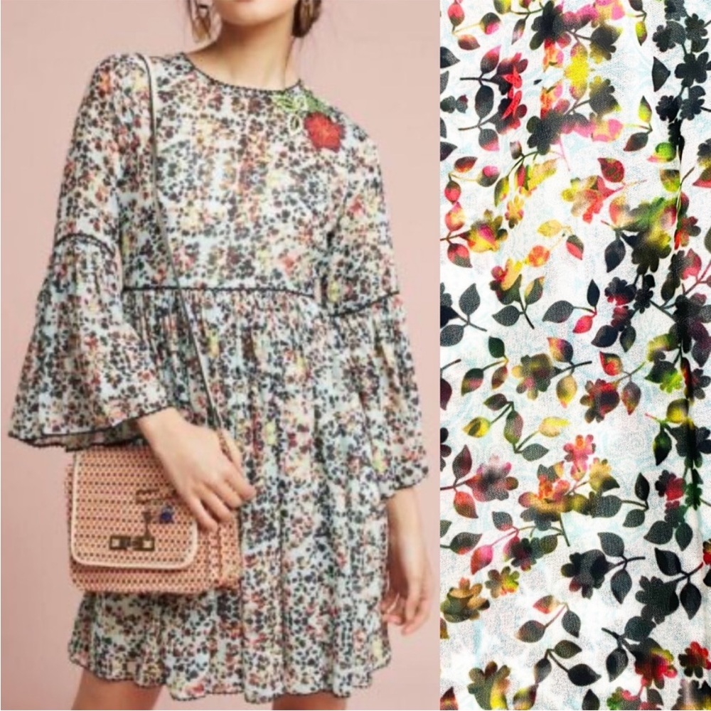 Anthropologie Bhanuni Green Bell Sleeve Sundress With Slip